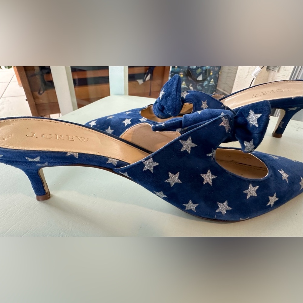J. Crew Blue Star-Print Pointed Toe Knot Mules - Picture 9 of 12